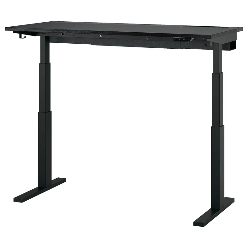 IKEA MITTZON МІТТЗОН, стіл регульований, електричний okl попелястий пофарбований чорний / чорний, 140x60 см 095.282.57 фото №1