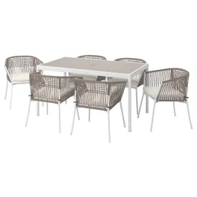 IKEA SEGERÖN СЕГЕРЕН, стіл+6 крісел із підлокіт / вуличний, білий / бежевий / бежевий Фрессон / Дувхольмен, 147 см 494.948.49 фото