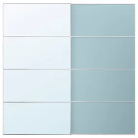 IKEA MEHAMN/AULI МЕХАМН/АУЛІ, розсувні дверцята, 2 шт., алюмінієве дзеркало 2шт/світло-блакитне дзеркало, 200x201 см 595.521.84 фото
