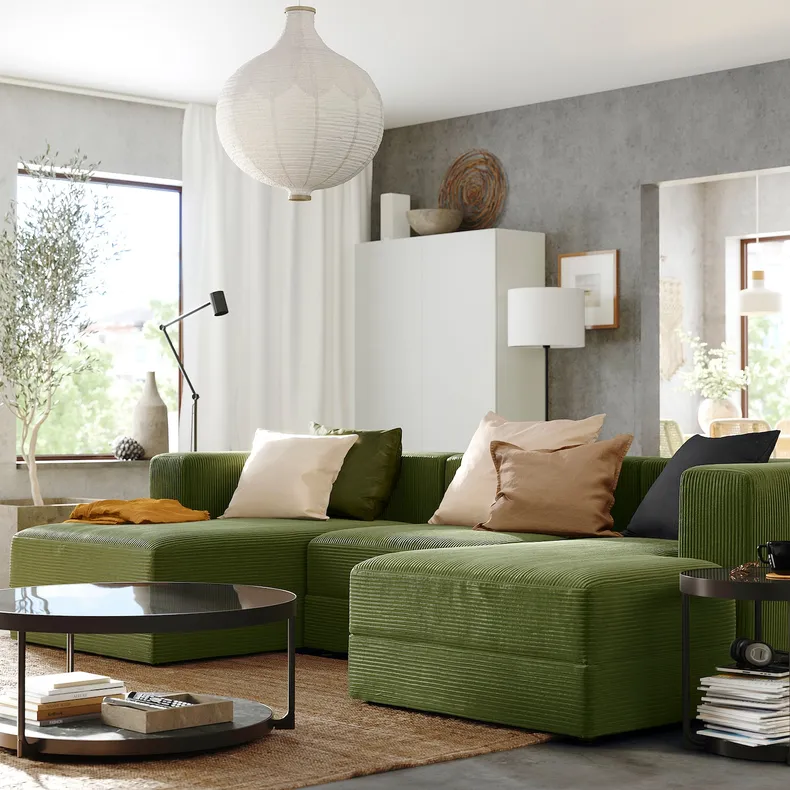 IKEA JÄTTEBO ЄТТЕБУ, 3,5-місн модульн диван з кушетками, з підлокітниками САМСАЛА/темний жовто-зелений 294.694.93 фото №4