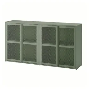 IKEA IVAR ИВАР, шкаф с дверями, серо-зеленая сетка, 160x30x83 см 895.081.18 фото