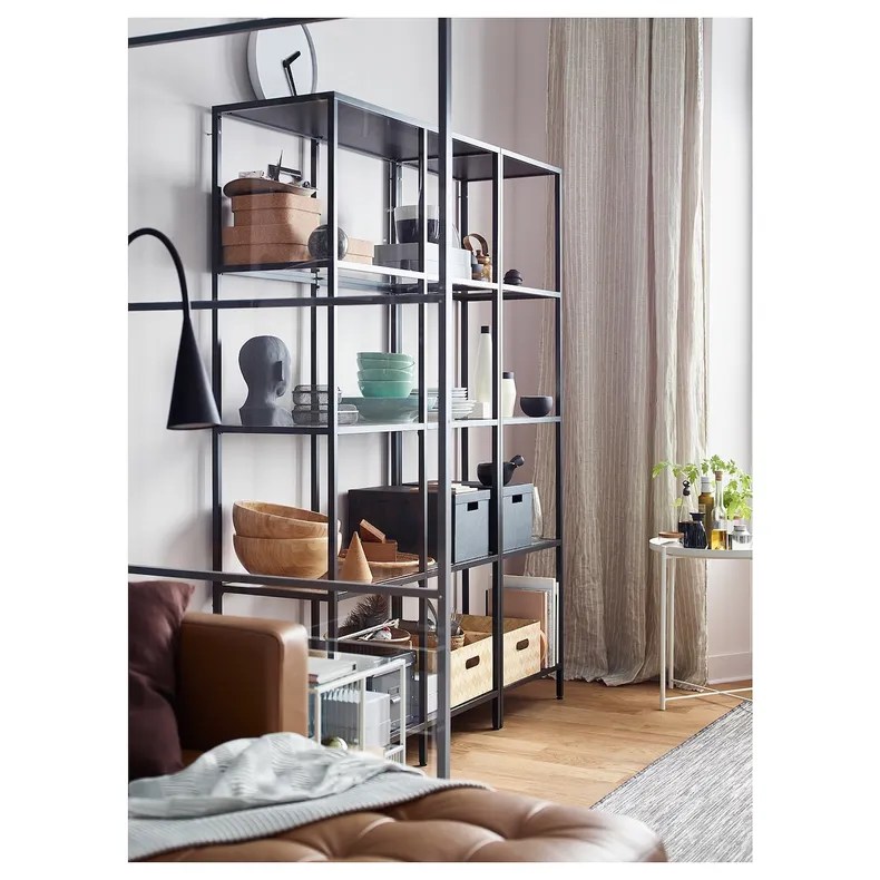 IKEA VITTSJÖ ВИТШЁ, шкаф, черно-коричневый / стекло, 151x36x175 см 599.026.58 фото №3