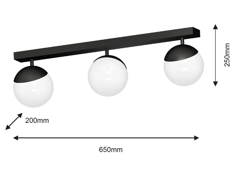 BRW 3-точковий плафон E14/40W/IP20 білий/чорний Sfera Black 075574 фото №5