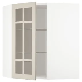 IKEA METOD МЕТОД, кутова настін шафа, полиці / скл двер, білий / стенсундський бежевий, 68x80 см 694.079.74 фото