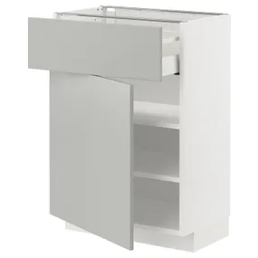 IKEA METOD МЕТОД / MAXIMERA МАКСІМЕРА, підлогова шафа з шухлядами та дверц, білий / Хавсторп світло-сірий, 60x37 см 095.387.32 фото