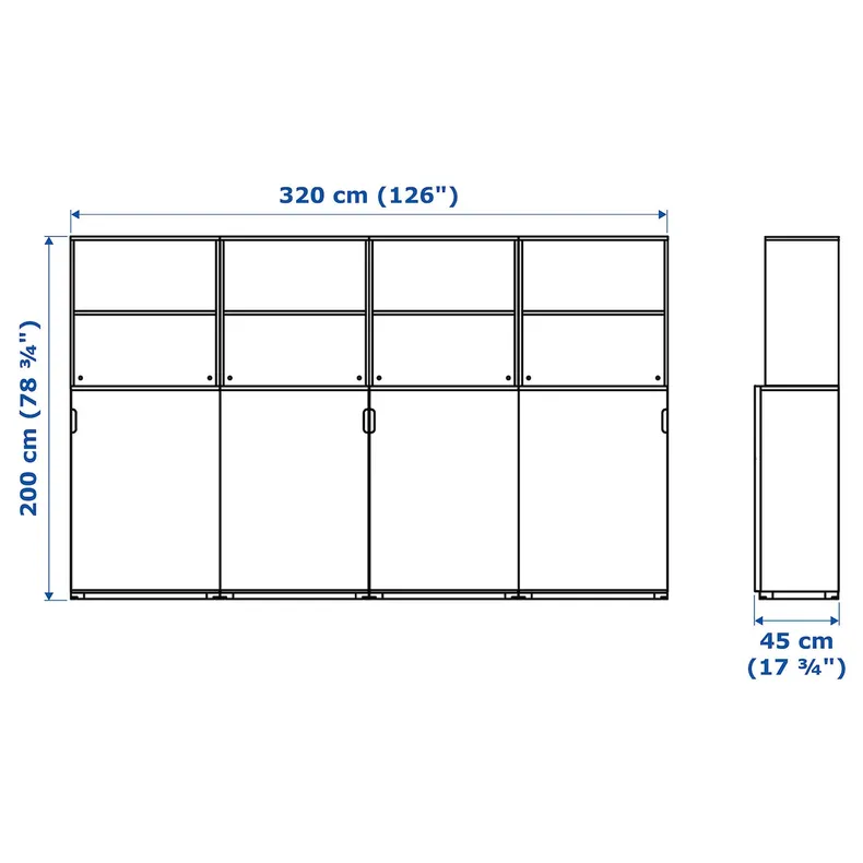 IKEA GALANT ГАЛАНТ, комбинация для хран с раздв дверц, Шпон дуба, окрашенный в белый цвет, 320x200 см 792.852.55 фото №5