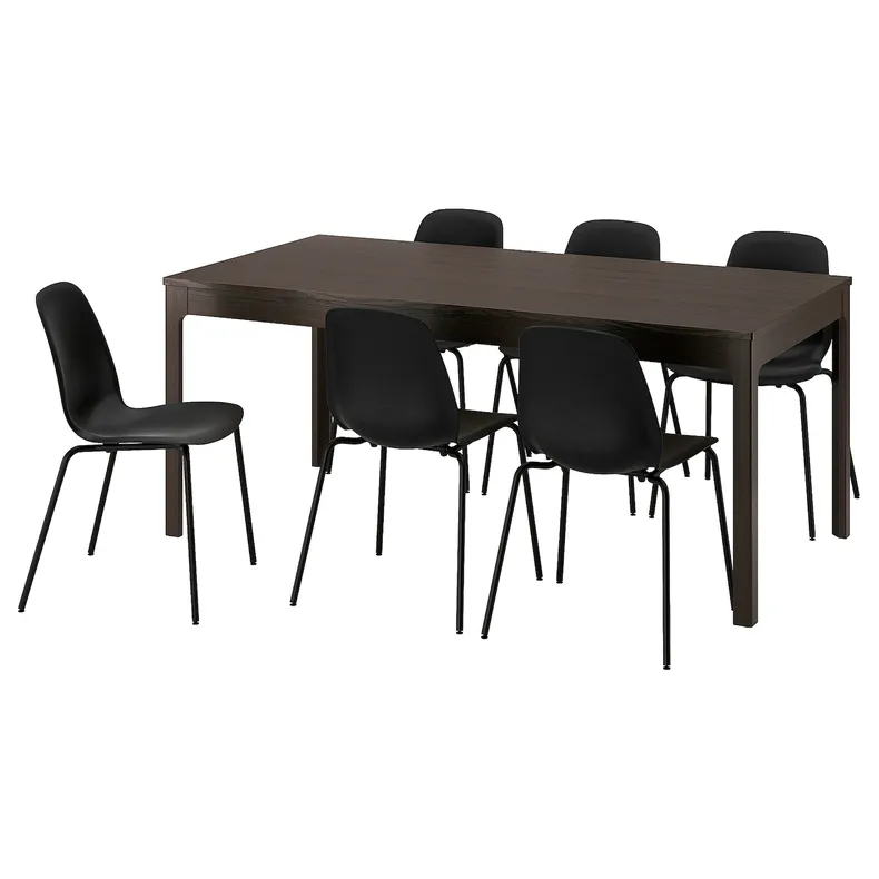 IKEA EKEDALEN ЕКЕДАЛЕН / LIDÅS ЛІДОС, стіл+6 стільців, темно-коричневий/чорний чорний, 180/240 см 995.707.32 фото №1
