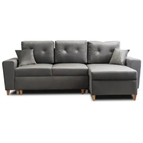 Угловой диван универсальный бархатный MEBEL ELITE MATEO Velvet, 248 см, серый фото