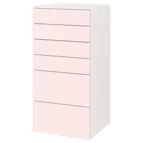 IKEA SMÅSTAD СМОСТАД / PLATSA ПЛАТСА, комод із 6 шухлядами, білий/блідо-рожевий, 60x57x123 см 593.876.79 фото
