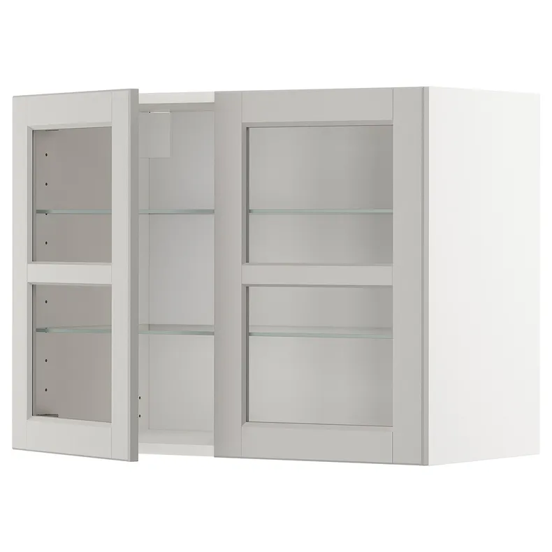 IKEA METOD МЕТОД, настінна шафа, полиці / 2 склх дверц, білий / світло-сірий Lerhyttan, 80x60 см 694.596.80 фото №1