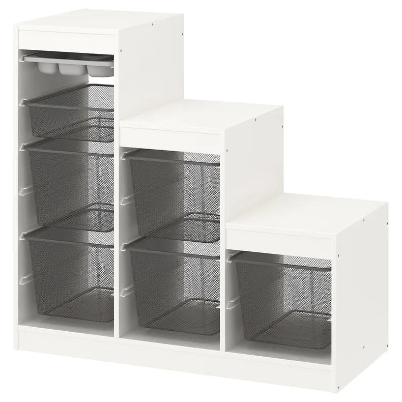 IKEA TROFAST ТРУФАСТ, комбинация с контейнерами/лотком, белый серый/темно-серый, 99x44x94 см 694.808.70 фото №1