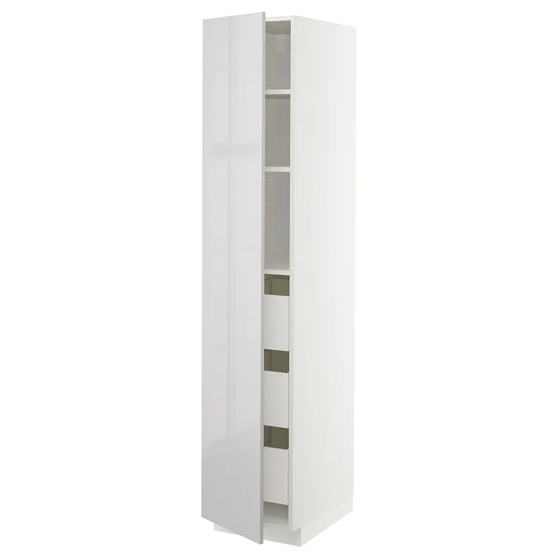 IKEA METOD МЕТОД / MAXIMERA МАКСІМЕРА, висока шафа із шухлядами, білий / Ringhult світло-сірий, 40x60x200 см 893.668.16 фото №1