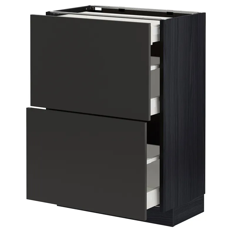 IKEA METOD МЕТОД / MAXIMERA МАКСИМЕРА, напольный шкаф / 2 фасада / 3 ящика, черный / никебо матовый антрацит, 60x37 см 594.979.70 фото №1