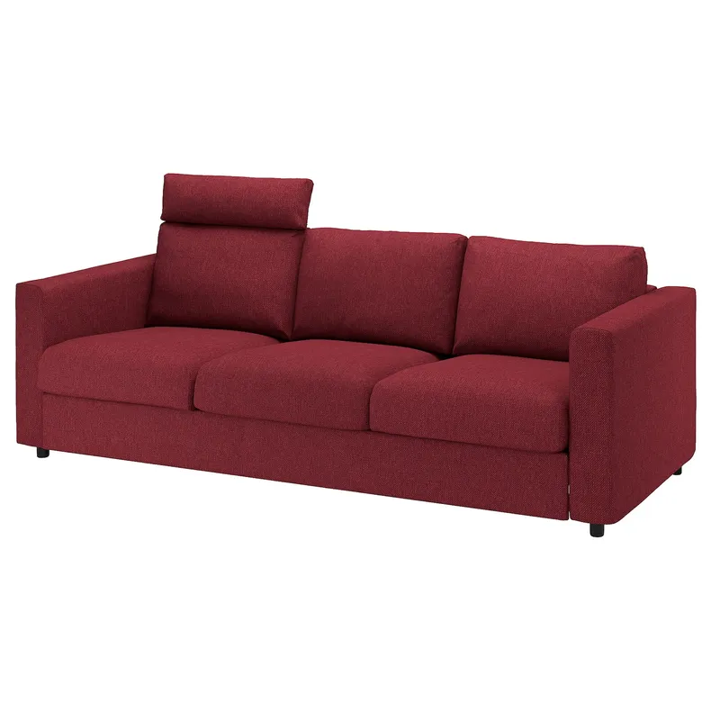 IKEA VIMLE ВИМЛЕ, 3-местный диван, с подголовником/Лейде красный/коричневый 494.343.94 фото №1