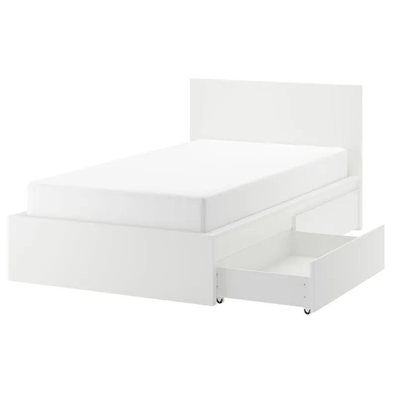 IKEA MALM МАЛЬМ, каркас кровати+2 кроватных ящика, белый, 120x200 см 690.682.24 фото №1