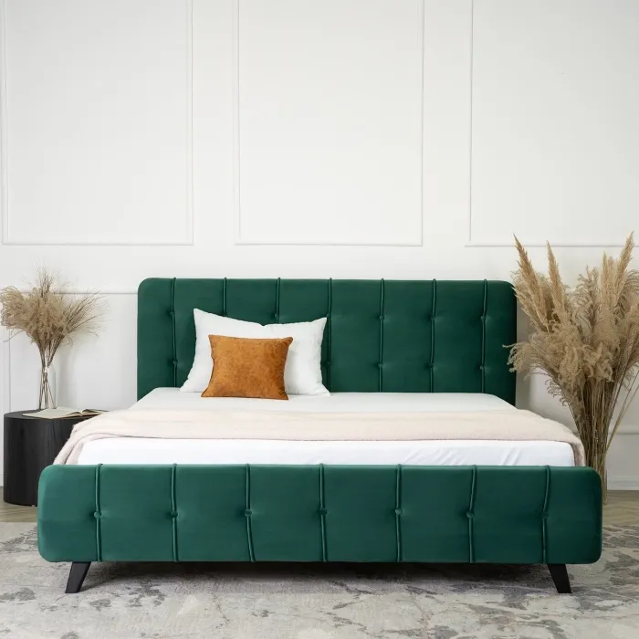 Кровать двуспальная бархатная MEBEL ELITE LINO Velvet, 160x200 см, Зеленый фото №8