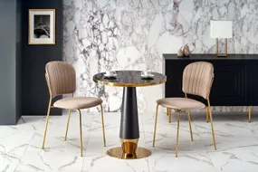 Обідній стіл HALMAR MOLINA 59x59 см, чорний мармур / чорний / золото фото