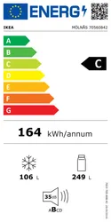IKEA MÖLNÅS МЕЛЬНОС, холодильник+морозильна камера, IKEA 700 окремостояча/сталь, 249/106 l 705.608.42 фото thumb №9