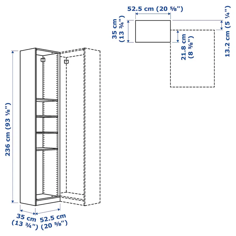 IKEA PAX ПАКС, доп угл модуль д / гардероба / 4 полки, белый, 53x35x236 см 803.469.41 фото №3