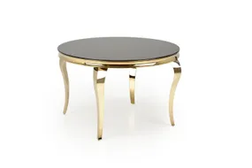 Обідній круглий стіл HALMAR REGINALD 2 120 см, стільниця - чорне скло, ніжки - золото фото