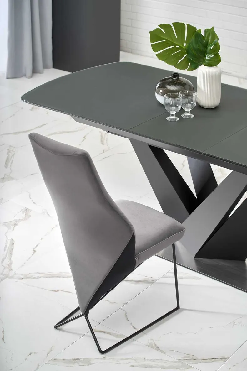 Обеденный стол раскладной HALMAR PATRIZIO 160-200x90 см, столешница - темный ясен, ножка - черный фото №9