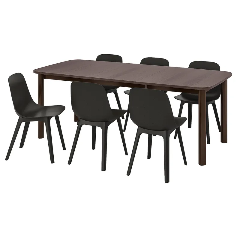 IKEA STRANDTORP СТРАНДТОРП / ODGER ОДГЕР, стол и 6 стульев, коричневый / антрацит, 150 / 205 / 260 см 094.829.85 фото №1