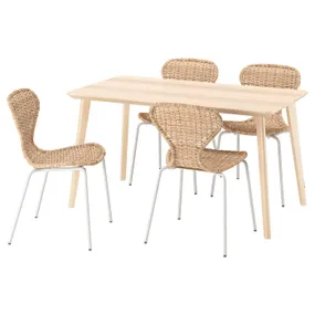 IKEA LISABO ЛИСАБО / ÄLVSTA ЭЛЬВСТА, стол и 4 стула, шпон ясеня/ротанг белый, 140x78 см 295.681.53 фото