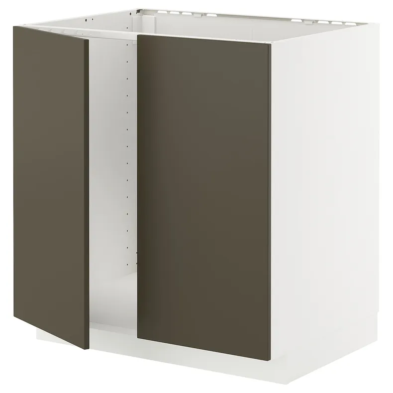 IKEA METOD МЕТОД, підлогова шафа для мийки+2 дверцят, білий/хавсторп коричневий/бежевий, 80x60 см 395.588.27 фото №1
