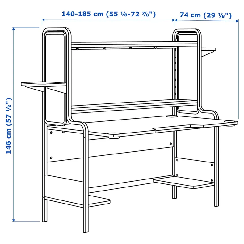 IKEA FREDDE ФРЕДДЕ, геймерський стіл, білий, 140/185x74x146 см 104.510.68 фото №6