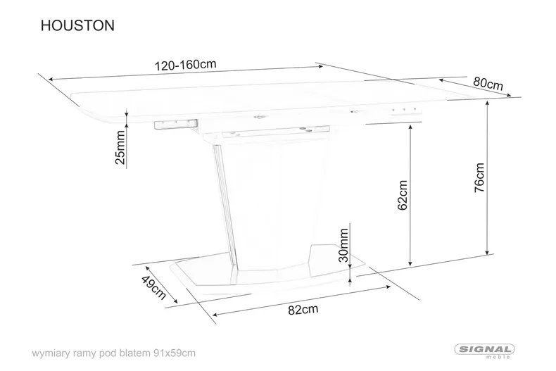 Стіл SIGNAL HOUSTON, дуб, чорний матовий, 80x120 фото №10