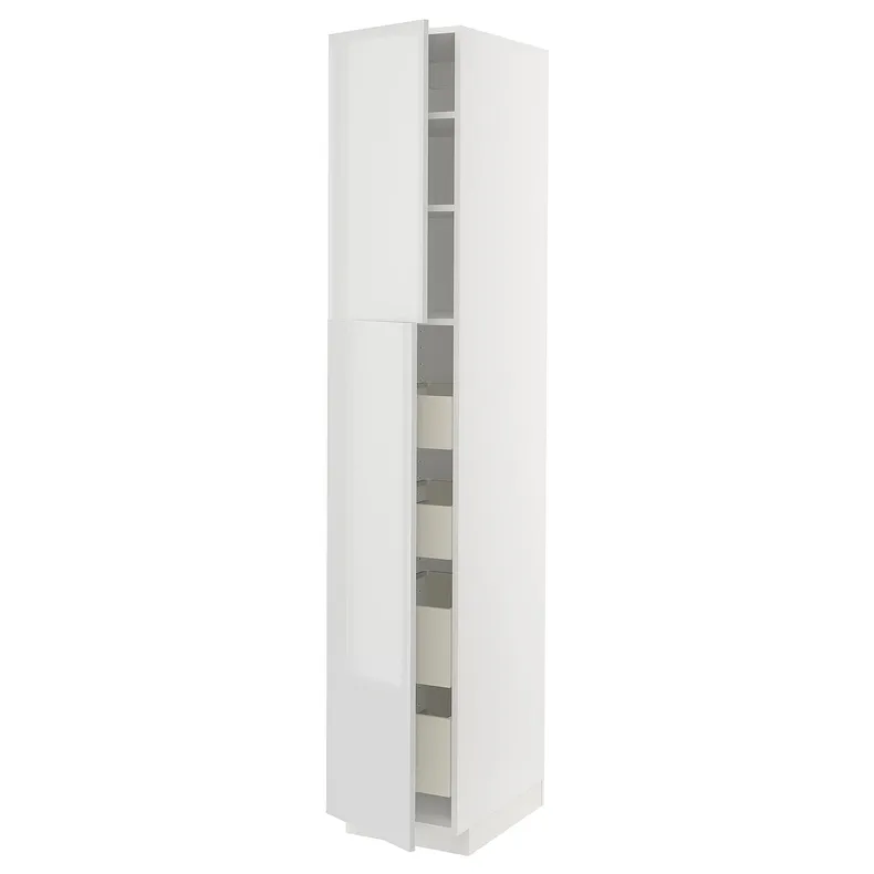 IKEA METOD МЕТОД / MAXIMERA МАКСІМЕРА, висока шафа, 2 дверцят / 4 шухляди, білий / Ringhult світло-сірий, 40x60x220 см 094.558.59 фото №1