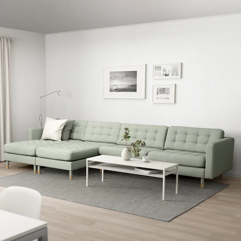 IKEA LANDSKRONA ЛАНДСКРУНА, 5-местный диван, с шезлонгами / оранжевый светло-зеленый / дерево 392.699.93 фото №2