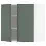 IKEA METOD МЕТОД, навісна шафа з полицями / 2 дверцят, білий / БОДАРП сіро-зелений, 60x60 см 394.656.73 фото
