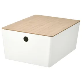 IKEA KUGGIS КУГГІС, коробка з кришкою, білий / бамбук, 26x35x15 см 395.612.88 фото