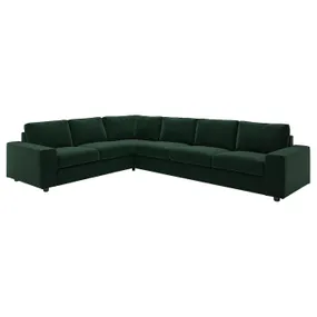 IKEA VIMLE ВІМЛЕ, кутовий диван, 5-місний, з широкими підлокітниками/Djuparp темно-зелений 294.367.80 фото
