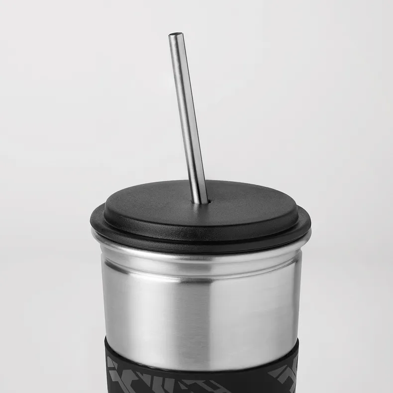 IKEA LÅNESPELARE ЛОНЕСПЕЛАРЕ, чашка з кришкою та соломинкою, чорний 405.078.46 фото №6