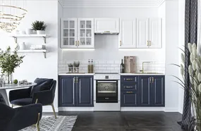 Кухонний гарнітур HALMAR VIKTORIA 240 см : корпус : білий, фасад : темно-синій / білий фото