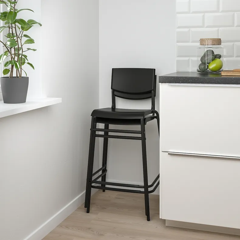 IKEA STIG СТІГ, барний стілець зі спинкою, чорний / чорний, 63 см 304.984.18 фото №2