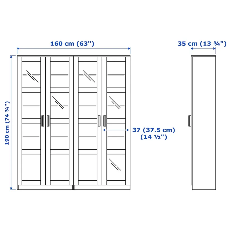 IKEA BRIMNES БРИМНЭС, комбинация д / хранения+стекл дверц, белый, 160x35x190 см 492.782.37 фото №4