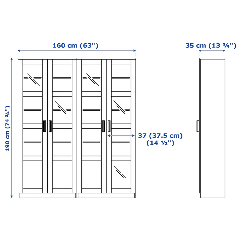 IKEA BRIMNES БРІМНЕС, комбін д / зберіг зі склян дверцятами, білий, 160x35x190 см 492.782.37 фото №4