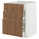 IKEA METOD МЕТОД / MAXIMERA МАКСИМЕРА, напольный шкаф с 3 ящиками, белый / Имитация коричневого ореха, 60x60 см 695.199.24 фото thumb №1
