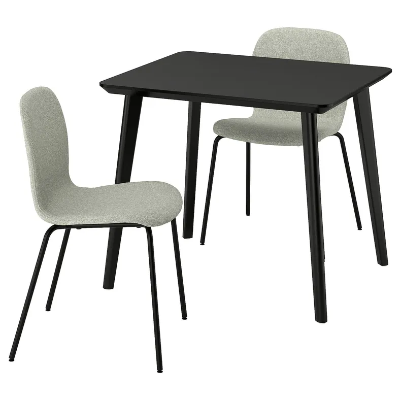 IKEA LISABO ЛІСАБО / KARLPETTER КАРЛЬПЕТТЕР, стіл+2 стільці, чорний / Gunnared світло-зелений чорний, 88x78 см 495.683.88 фото №1