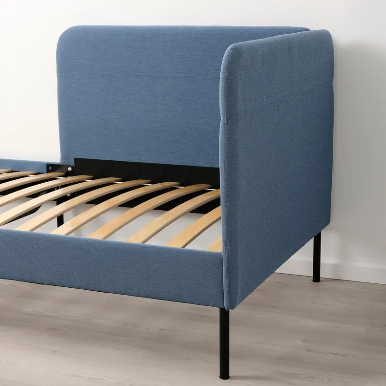 IKEA BLÅKULLEN БЛОКУЛЛЕН, карк ліжка з оббивкою+кут узголів'я, КНІСА класичний синій, 90x200 см 105.057.16 фото №9