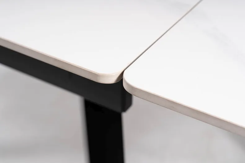 Обідній розкладний стіл SIGNAL JOHN, білий мармур / чорний матовий, 85x120 фото №7