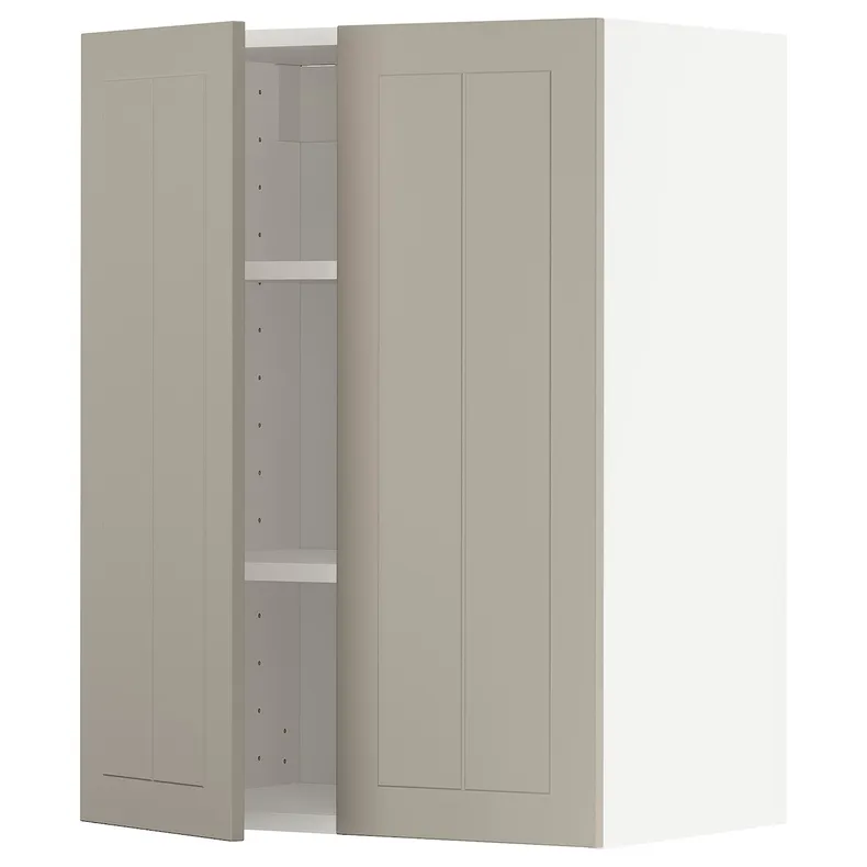 IKEA METOD МЕТОД, навісна шафа з полицями / 2 дверцят, білий / стенсундський бежевий, 60x80 см 494.607.88 фото №1
