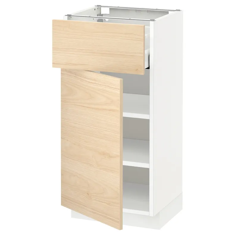 IKEA METOD МЕТОД / MAXIMERA МАКСИМЕРА, напольный шкаф с ящиком / дверцей, белый / аскерсундский узор светлый ясень, 40x37 см 894.563.84 фото №1