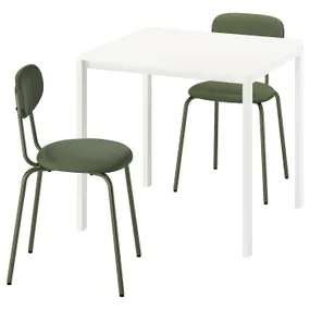 IKEA MELLTORP МЕЛЬТОРП / ÖSTANÖ ЭСТАНЁ, стол и 2 стула, белый белый/Реммарн темно-зеленый, 75 см 595.688.06 фото
