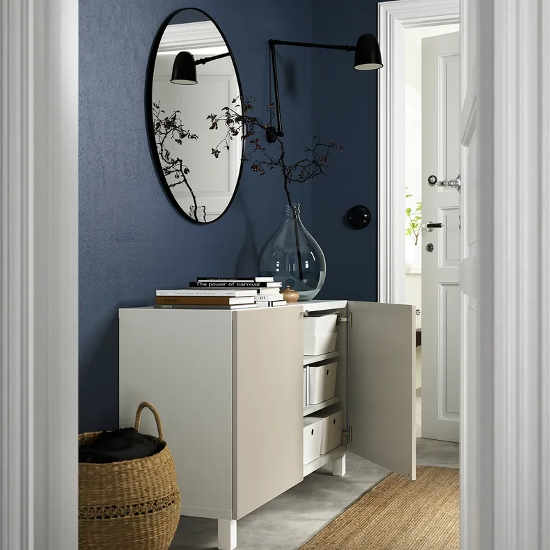 IKEA BESTÅ БЕСТО, комбинация для хранения с дверцами, белый / Лаппвикен / Стуббарп светло-серый бежевый, 120x42x74 см 294.214.20 фото №2