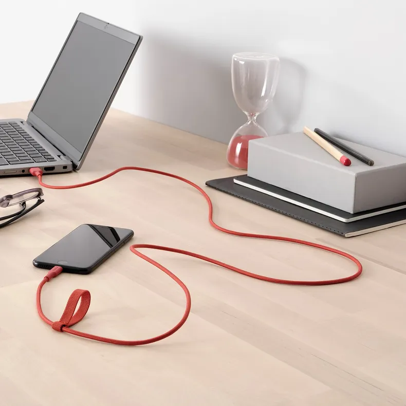IKEA LILLHULT ЛИЛЛЬХУЛЬТ, кабель USB-A–USB-C, красный, 1.5 m 805.284.94 фото №6