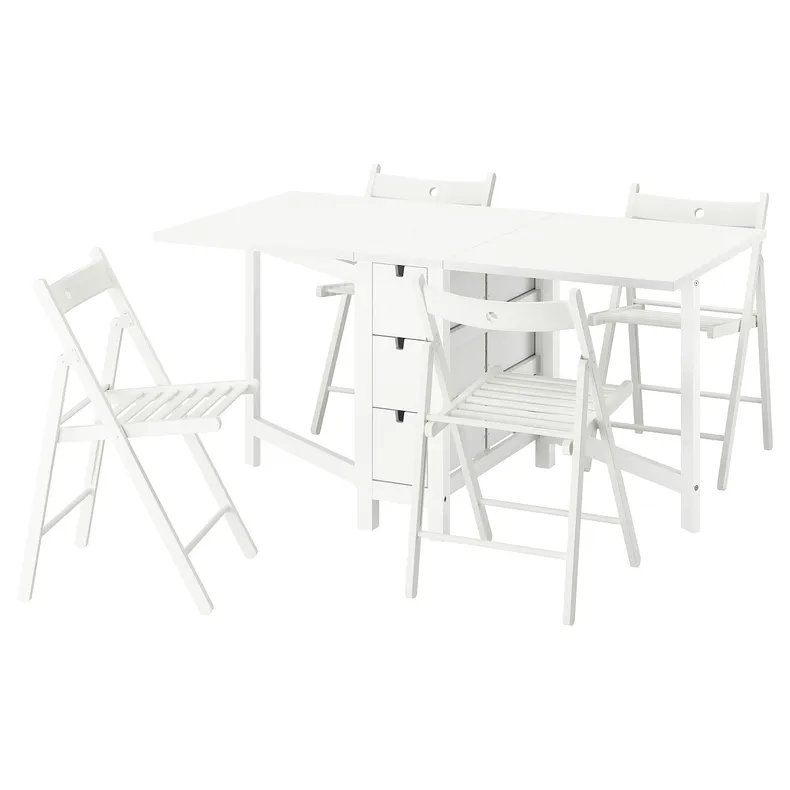 IKEA NORDEN НОРДЕН / FRÖSVI ФРЕСВІ, стіл+4 стільці, білий/білий, 26/89/152 см 495.688.16 фото №1